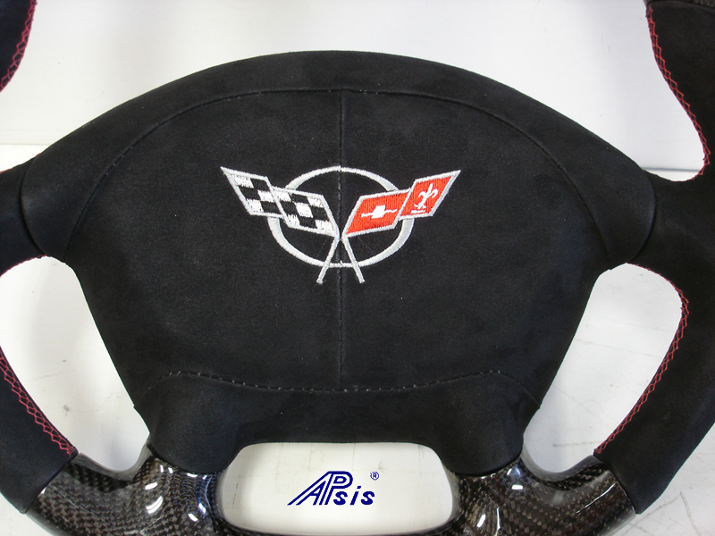 C5 D-Type SW-CF+Alcan w-red stitching w-alcan airbag cover w-split logo-1 close shot