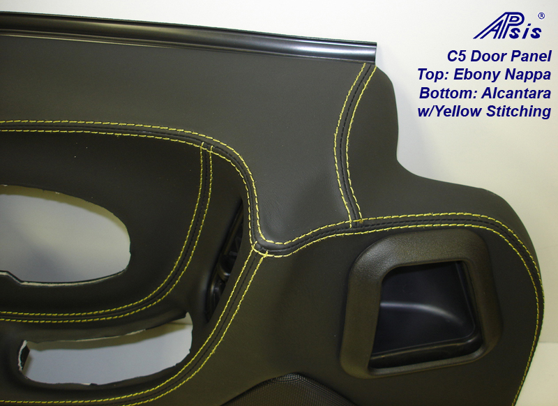 C5 Door Panel-ebony+alcantara w-yellow stitching-DF-close shot-2