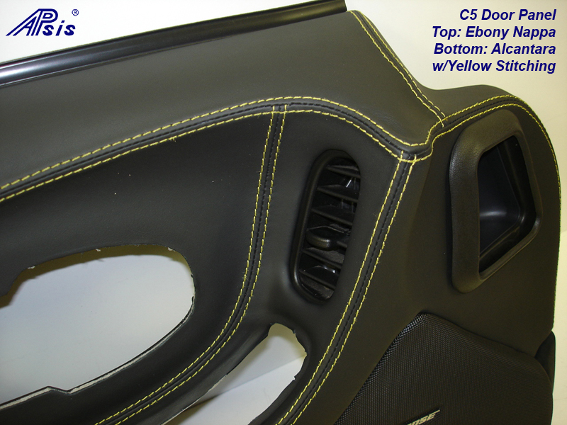 C5 Door Panel-ebony+alcantara w-yellow stitching-DF-close shot-3