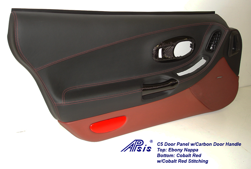 C5 Door Panel-ebony+cobalt red w-carbon door handle-driver-2