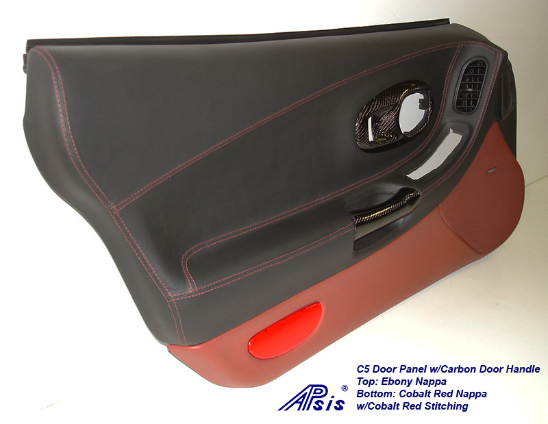 C5 Door Panel-ebony+cobalt red w-carbon door handle-driver-3