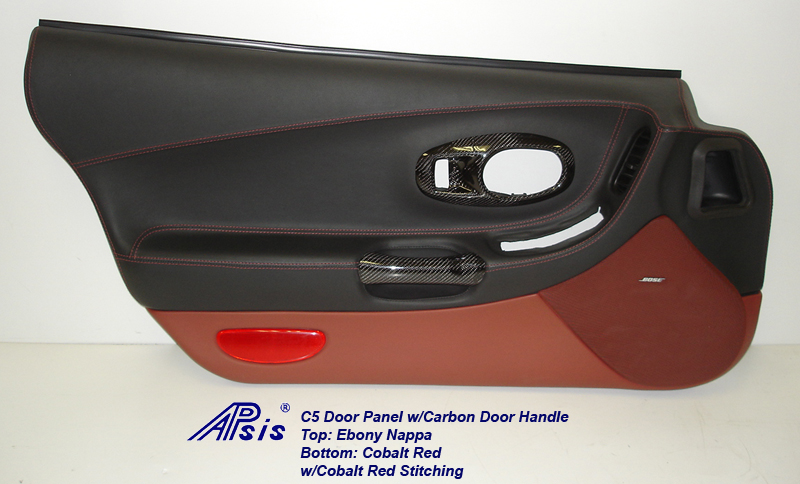 C5 Door Panel-ebony+cobalt red w-carbon door handle-driver-4