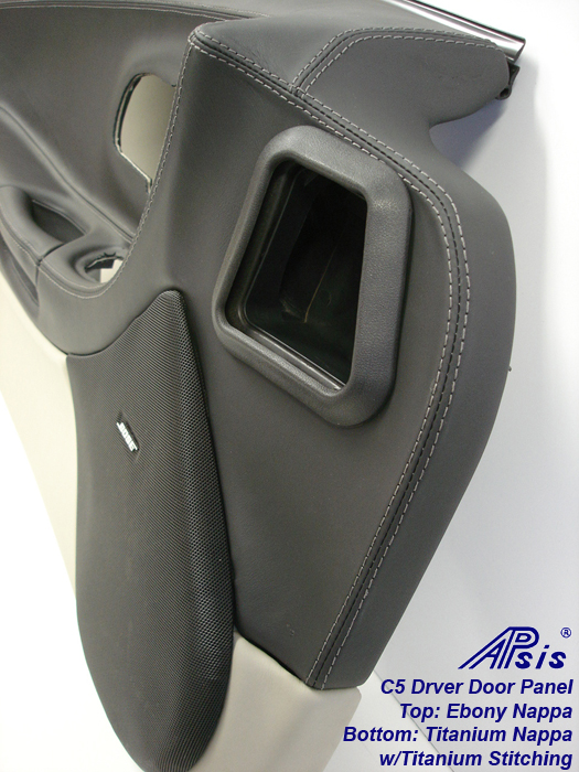 C5 Door Panel-ebony + titanium w-Ti stitching-close shot-2