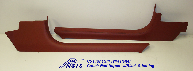 C5 Front Sill Trim-Cobalt Red Nappa w-black stitching-pairl-2