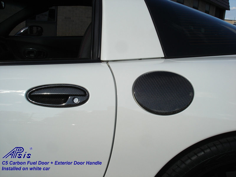 C5 Fuel Door+Door Handle-CF-installed on white car-1