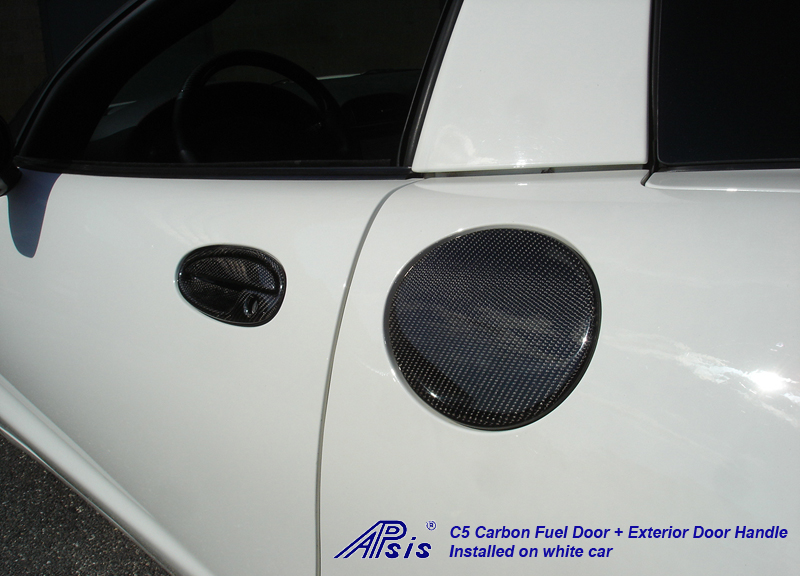 C5 Fuel Door+Door Handle-CF-installed on white car-2