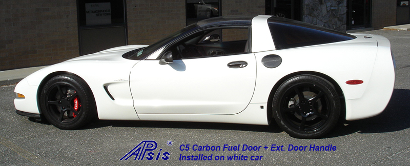 C5 Fuel Door+Door Handle-CF-installed on white car-6 full view