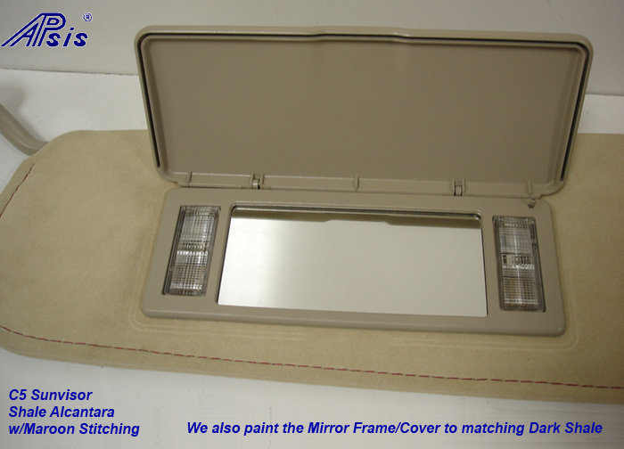 C5 Sunvisor-shale alcantara w-maroon stitching-individual-4 show mirror cover