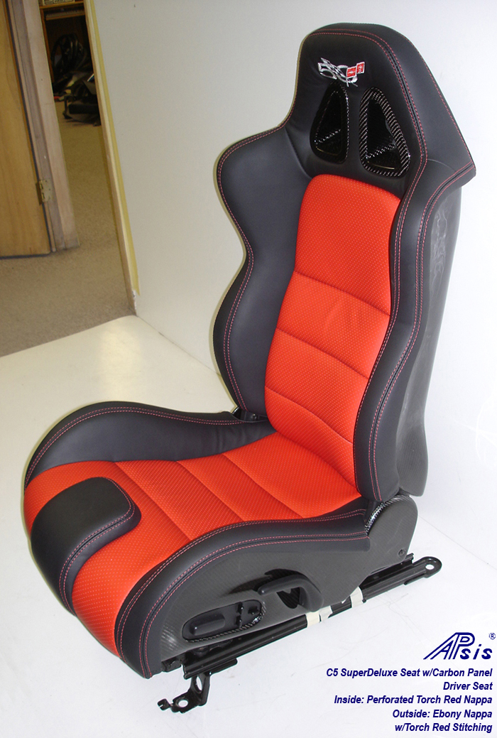 C5 SuperDeluxe Seat w-CF-ebony+perf torch red-driver only-side view-1