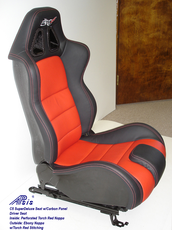 C5 SuperDeluxe Seat w-CF-ebony+perf torch red-driver only-side view-2
