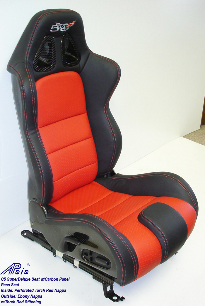 C5 SuperDeluxe Seat w-CF-ebony+perf torch red-pass only-1
