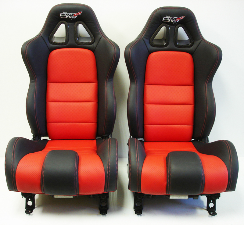 C5 SuperDeluxe Seat w-CF ebony+perf torch red w-50th anniversary logo-pair-2-no flash