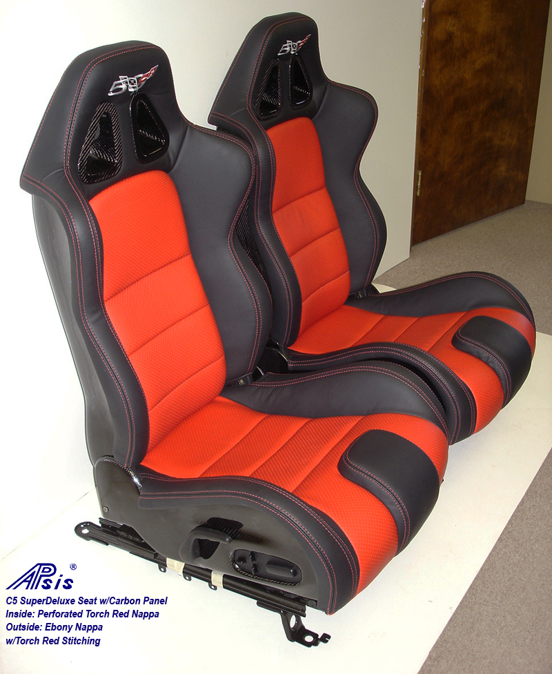 C5 SuperDeluxe Seat w-carbon ebony+perf torch red w-50th anniversary logo-pair-3