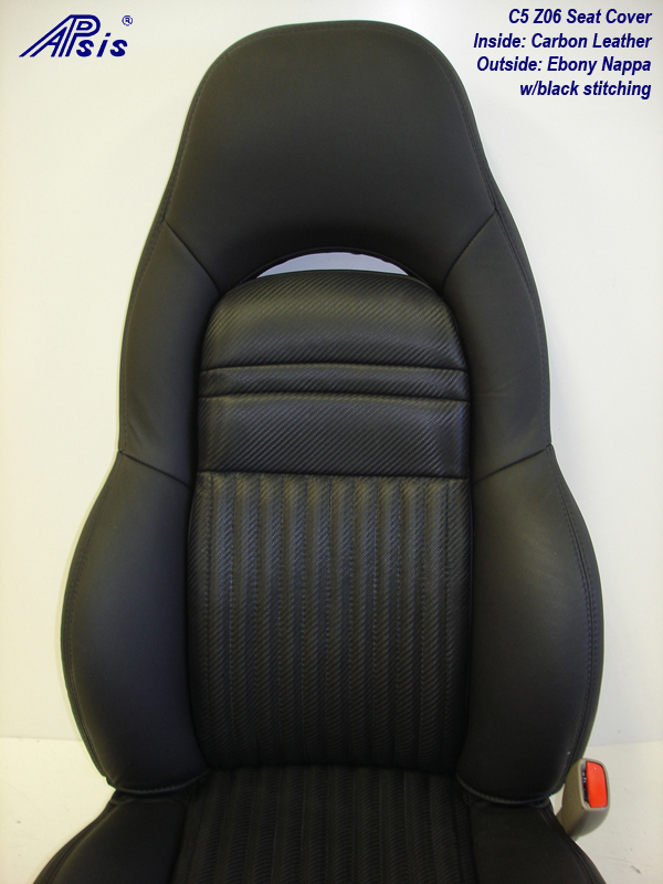 C5 Z06 Seat Cover w-half carbon leather half nappa w-blk stitching-close shot-1