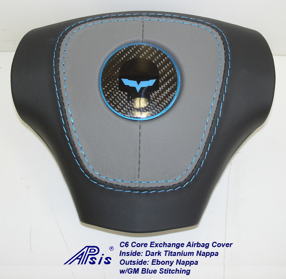C6 Airbag Cover-dark titanium+ebony w-gm blue stitching w-blue jake-2