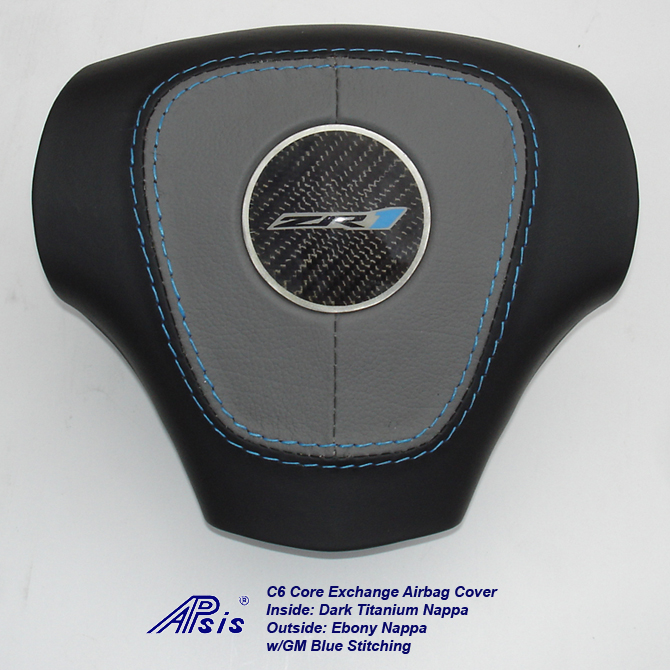 C6 Airbag Cover-dark titanium+ebony w-gm blue stitching w-zr1 logo-1