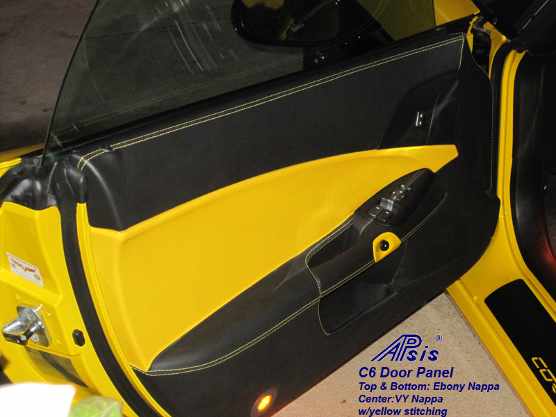 C6 Door Panel-ebony + vy w-yellow stitching-driver-installed-1