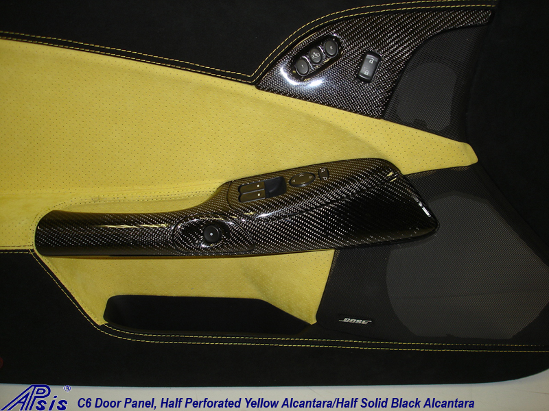 C6 Door Panel-perf yellow alcan + solid black alcan w-yellow stitching-close shot-1