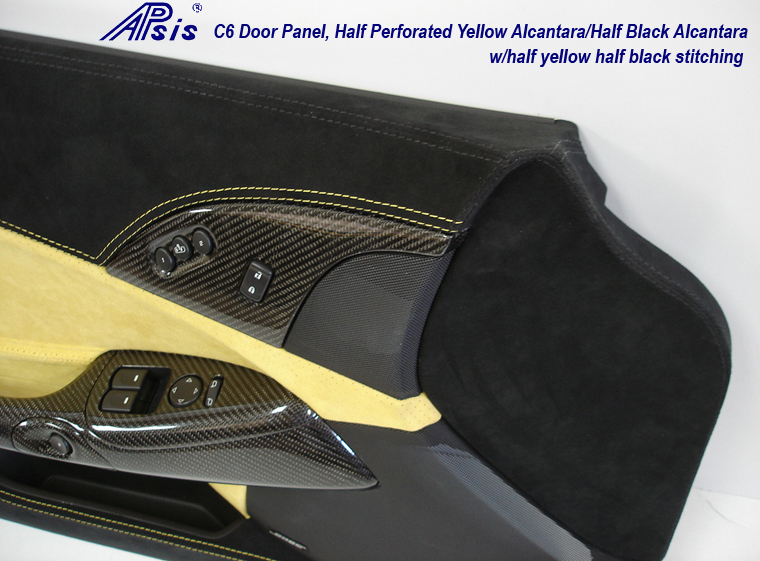 C6 Door Panel-perf yellow alcan + solid black alcan w-yellow stitching-close shot-2