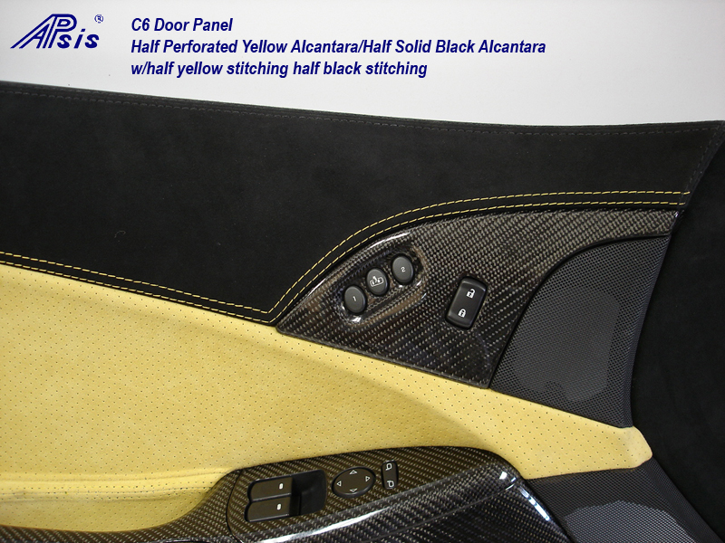 C6 Door Panel-perf yellow alcan + solid black alcan w-yellow stitching-close shot-3