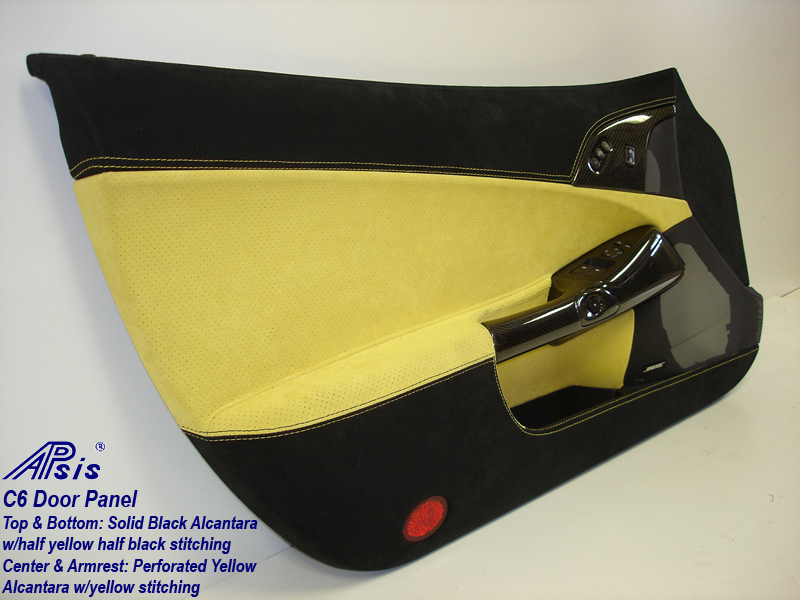 C6 Door Panel-perf yellow alcan + solid black alcan w-yellow stitching-full-2-rear view