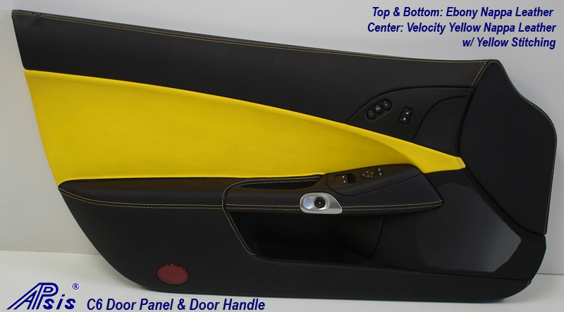 C6 Driver Door Panel & Door Handle - Nappa Ebony & VY w-Yellow Stitching