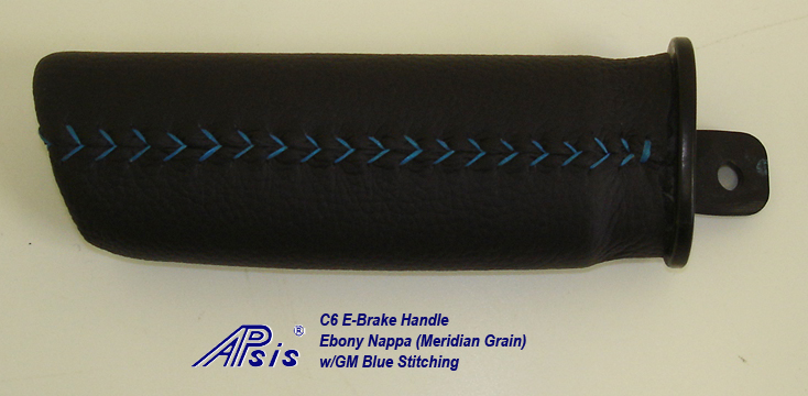 C6 E-Brake Handle-Ebony meridian w-gm blue stitching-2