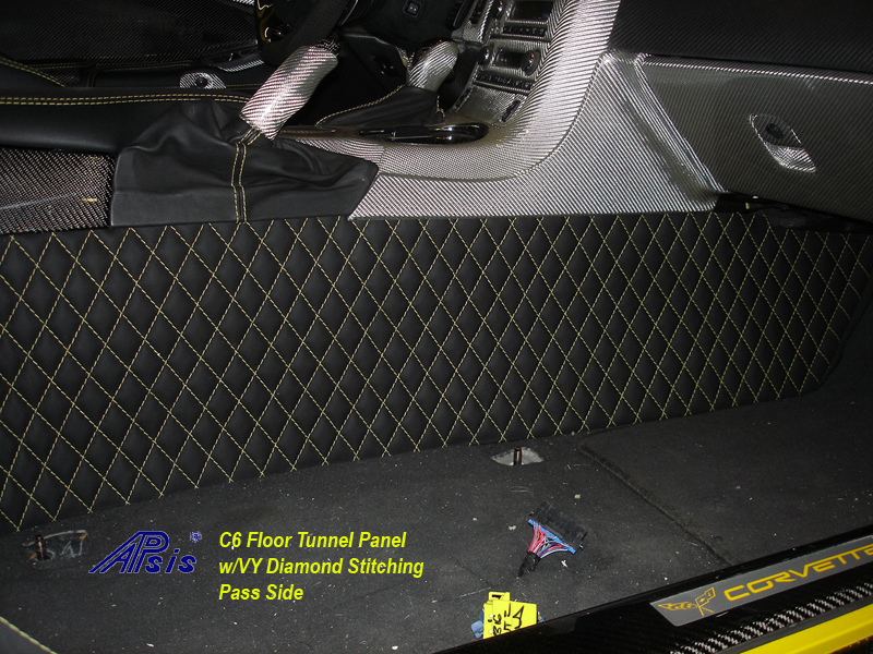 C6 Floor Tunnel Panel w-perfect yellow stitching-installed-pass-4