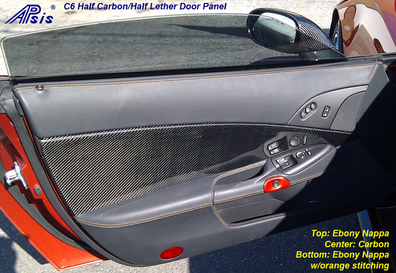 C6 Half Carbon Half Leather Door Panel w-orange stitching-DF-installed-2