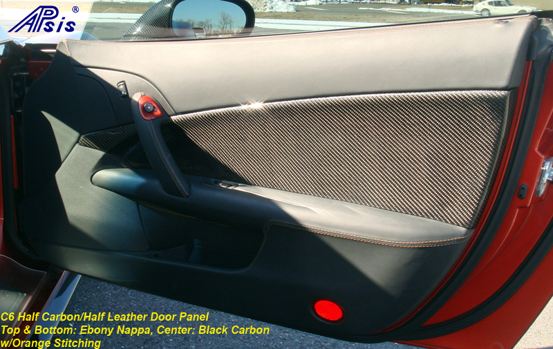 C6 Half Carbon Half Leather Door Panel w-orange stitching-PF-installed-1