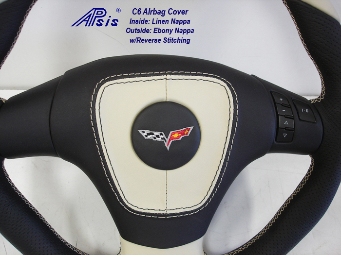 C6 Sport SW-ebony + linen w-corvette lettering w-linen stitching-airbag cover-1