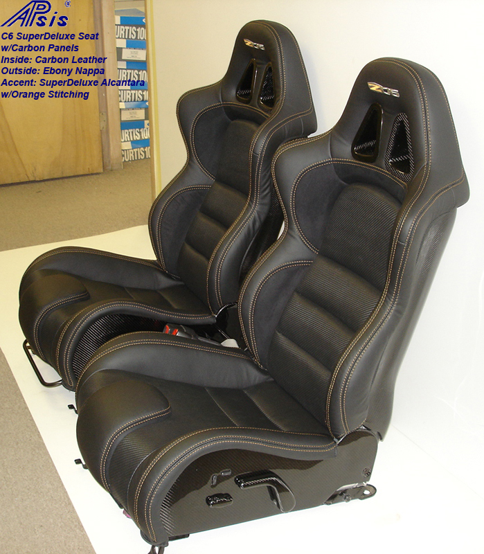 C6 SuperDeluxe Seat w-carbon-EB+CL+AL w-orange stitching-pair-side view-1
