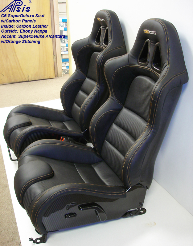 C6 SuperDeluxe Seat w-carbon-EB+CL+AL w-orange stitching-pair-side view-2