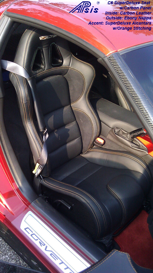 C6 SuperDeluxe Seat w-carbon panel w-carbon leather w-orange stitching for spencer-installed-1