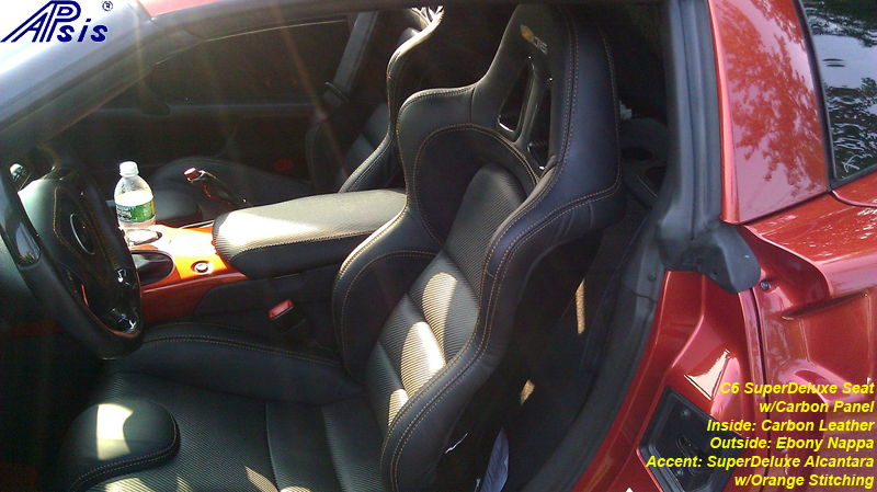 C6 SuperDeluxe Seat w-carbon panel w-carbon leather w-orange stitching for spencer-installed-2