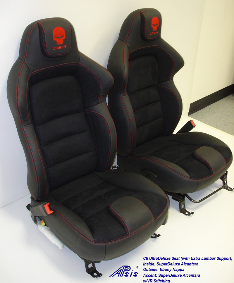 C6 UltraDeluxe Seat-EB+AL w-red stutching w-c6r logo-pair-side view-1
