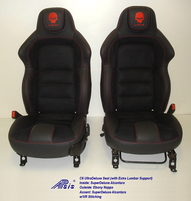 C6 UltraDeluxe Seat-EB+AL w-red stutching w-c6r logo-pair-straight view-1