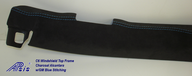 C6 Windshield Top Frame-charcoal alcantara w-gm blue stitching-3a close shot