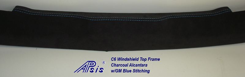 C6 Windshield Top Frame-charcoal alcantara w-gm blue stitching-4 close shot