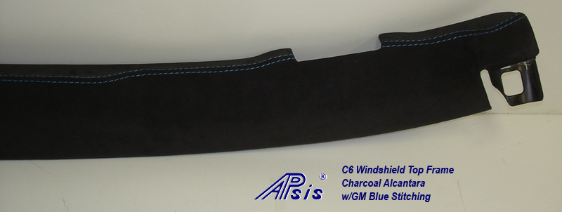 C6 Windshield Top Frame-charcoal alcantara w-gm blue stitching-5 close shot