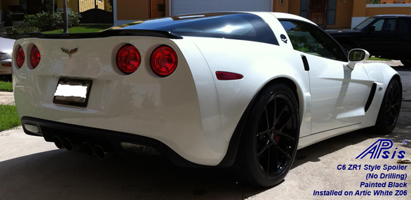 C6 ZR1 Style Spoiler-painted black installed on white z06-1