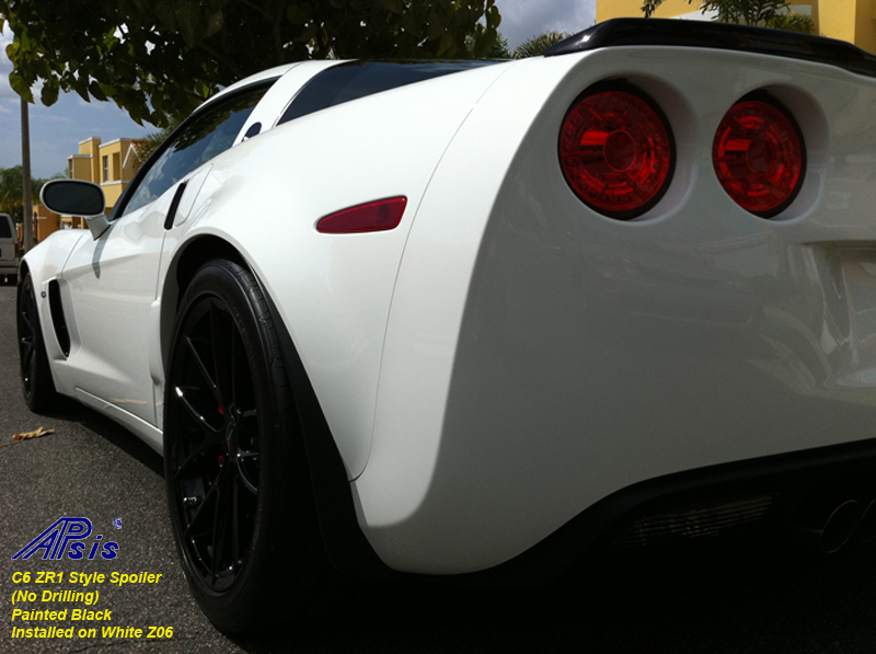 C6 ZR1 Style Spoiler-painted black installed on white z06-4