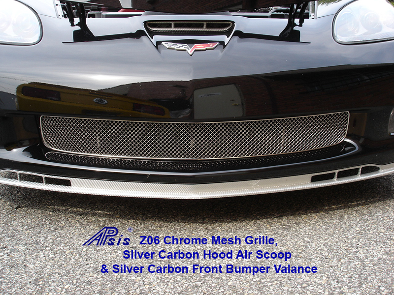 Z06 Mesh Grille 800 w-Silver Carbon Hood Air Scoop & Front Bumper Valance
