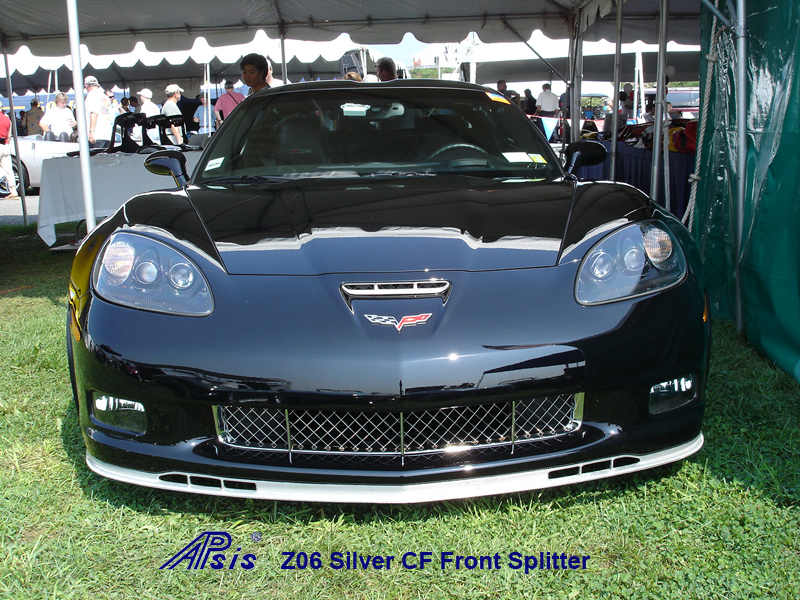 Z06 Silver CF-Front Splitter-installed on black car-2-straight view
